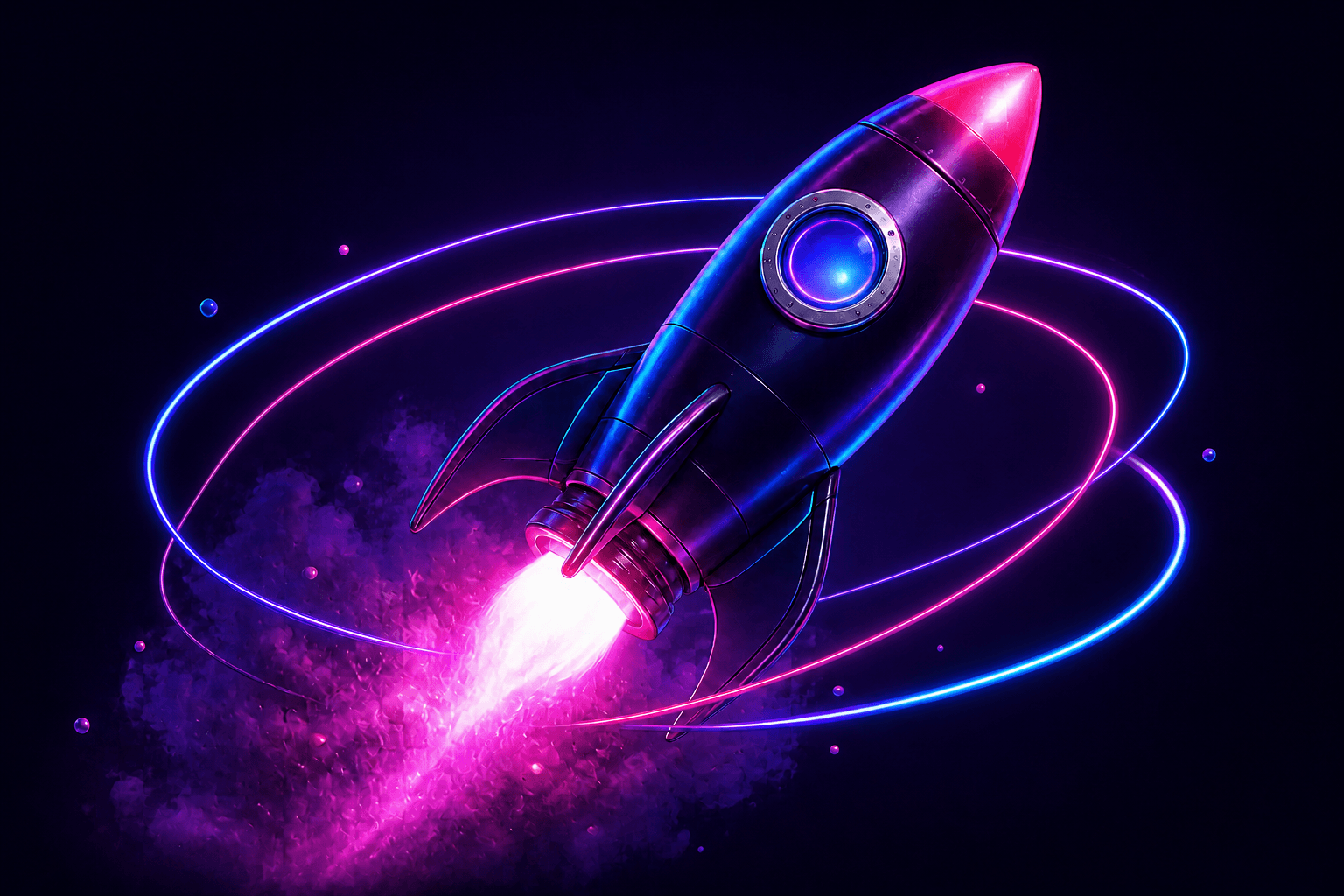 Foguete 3D neon decolando